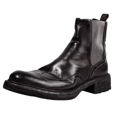 水洗马皮手工布洛克雕花切尔西靴