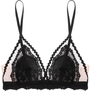 好奇小姐法式内衣女性感蕾丝薄夏无钢圈纯欲法式三角杯文胸罩套装