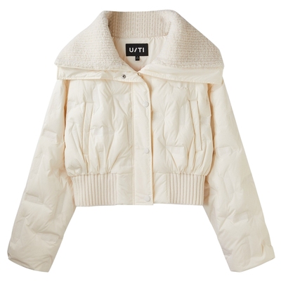 U/TI米白色大翻毛领短款羽绒服女设计感鸭绒外套尤缇时尚冬季新款