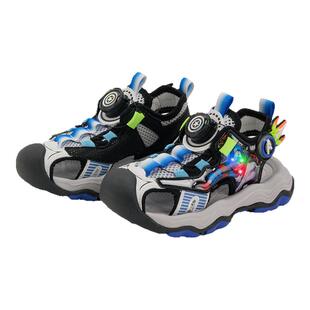 迪士尼漫威儿童凉鞋2026夏季新款儿童包头鞋男童闪灯旋纽扣闪灯鞋