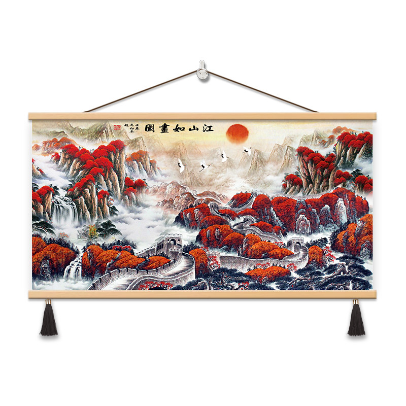 中式万里长城山水画客厅装饰画无框高清油画布可定制挂画