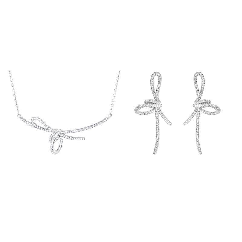 【自营】HEFANG Jewelry/何方珠宝婚礼系列锁骨链 丝带结耳钉