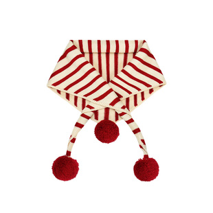 韩版红白条纹针织毛球三角巾围巾女冬季可爱外搭防寒保暖围脖护颈