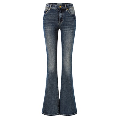 CNLEEWEI紧身喇叭复古深蓝牛仔裤