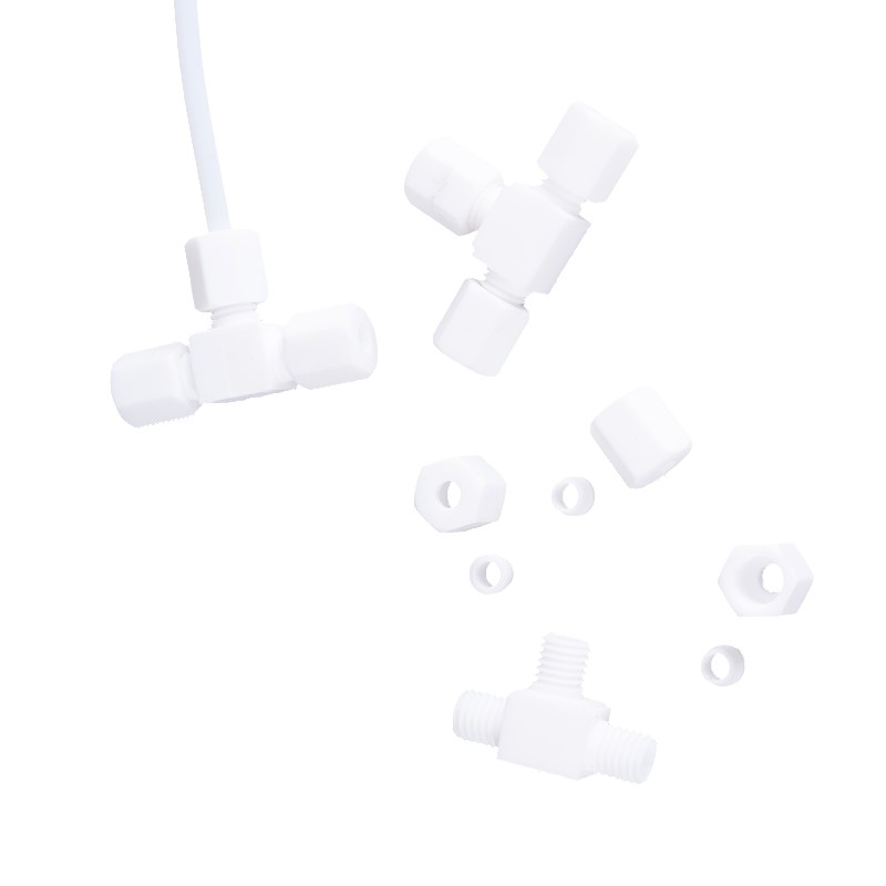 PTFE卡套三通接头铁氟龙气管T型接头防腐3MM4MM6MM8MM10MM12MM