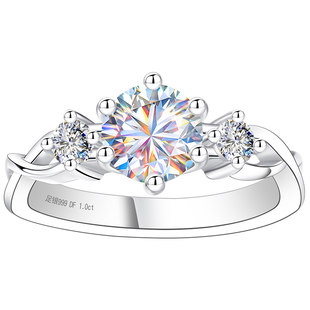 999足银银戒指女闭口莫桑钻钻戒999纯银情侣对戒女戒求婚婚戒结婚