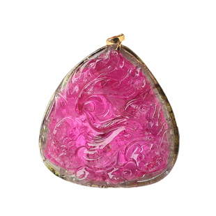 【孤品】丹曦振羽-18K金扣高冰老坑西瓜碧玺吊坠精雕凤凰女款项链