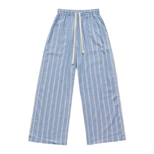 【现货】GROVE EDGE韩国小众八奶蓝色条纹休闲裤宽松慵懒直筒长裤