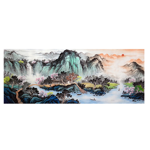 国画山水画客厅招财装饰字画办公室背有靠山挂画手绘真迹中式带框