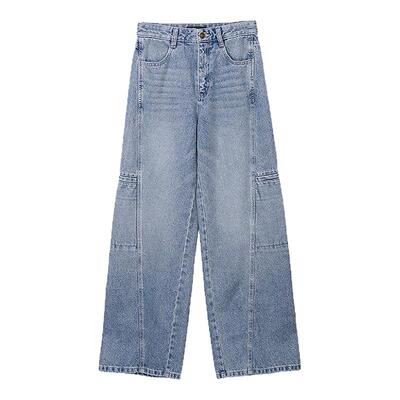 a21女装无弹中腰阔腿长牛仔裤