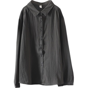 2026年春纯色翻领双层棉纱开衫上衣宽松通勤简约全棉女士长袖衬衫