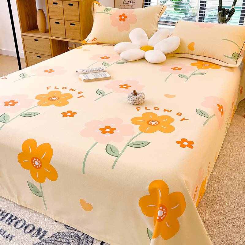 加厚磨毛纯棉床单单件100全棉冬季单人被单榻榻米纯色枕套2三件套