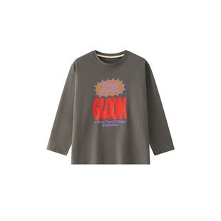 虾酱麻麻男童长袖t恤秋冬装2025新款上衣灰色洋气字母儿童装体恤