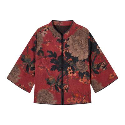 香云纱上衣女2025春夏新款新中式复古印花立领桑蚕丝真丝短外套