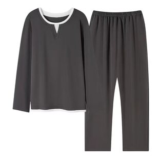 初子尼纯棉长袖睡衣男款男士秋冬款2025新款可外穿深灰家居服套装