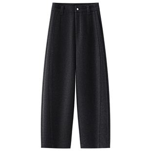 羊毛呢弯刀裤女秋冬2025新款休闲加绒香蕉裤小个子裤子羊绒直筒裤