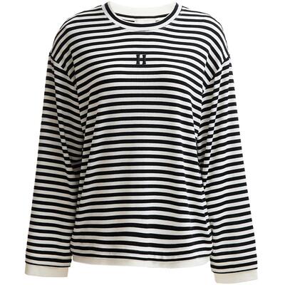 SEASONHIGH 夏季女士长袖T恤双层圆领logo贴布撞色条纹含羊毛女装