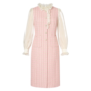 La Koradior拉珂蒂通勤优雅秋冬香风奢雅荷叶边衬衫假两件连衣裙