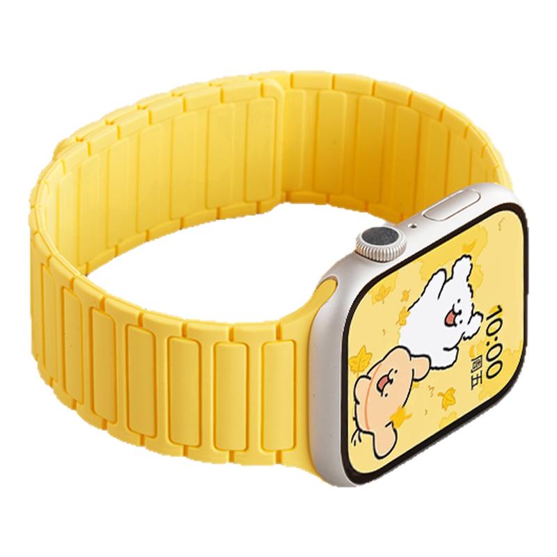 适用苹果iwatch S10/11手表带ultra2/3磁吸硅胶小鸡黄腕表带applewatch S9运动S8智能7小众6创意5夏季女透气