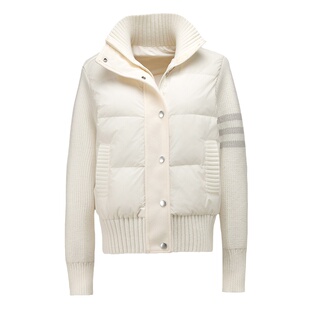 羽绒服女短款针织拼接小个子时尚潮外套秋冬季新款轻薄白鸭绒立领