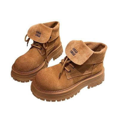 马丁短靴女2025新款气质时尚棕色