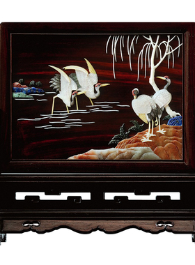 老挝大红酸枝百宝嵌插屏