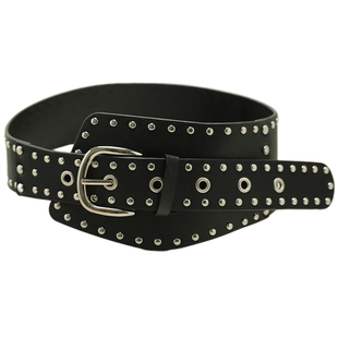 复古朋克风铆钉宽版腰带女小众设计感辣妹风腰封配裙子牛仔裤带潮