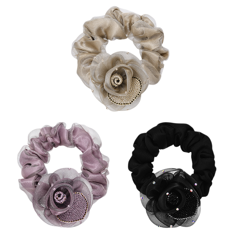 皇家莎莎高级感气质欧根纱串珠花朵大肠发圈女丸子头盘发头绳