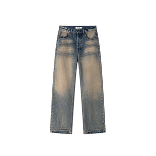 CLIMAX VISION水波纹复古水洗做旧美式显瘦直筒牛仔裤男春季长裤