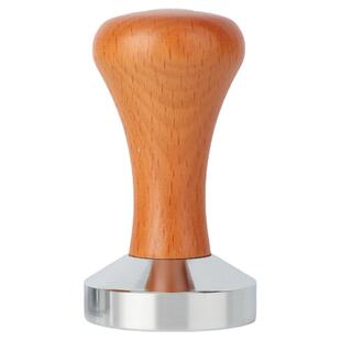 意式咖啡压粉器实木手柄实心平底不锈钢填压压粉锤适用德龙半自动