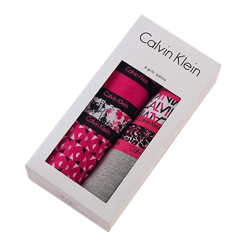 美国正品Calvin Klein CK儿童三角平角内裤女孩童6条纯棉紫色字母