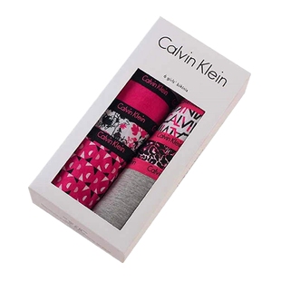 美国正品Calvin Klein CK儿童三角平角内裤女孩童6条纯棉紫色字母