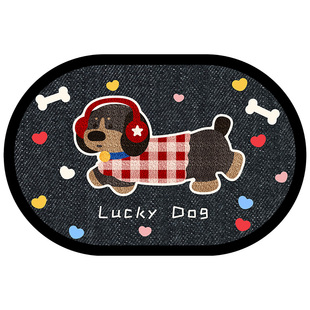 卡通腊肠狗加厚亚麻浴室地垫防滑吸水家用椭圆厕所卫生间门口脚垫