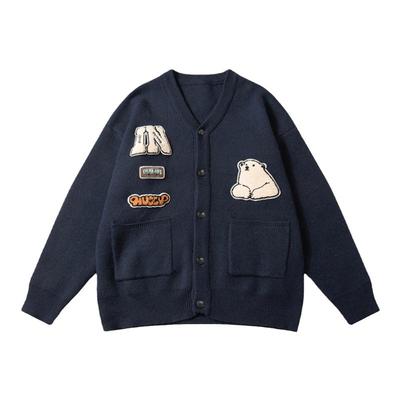 GOGOSOON针织开衫毛衣男680g新款2025秋冬外套英伦学院风v领小熊