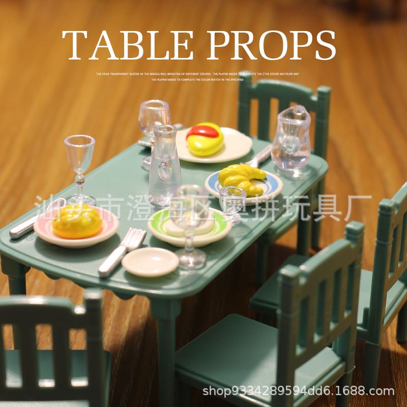 跨境迷你家具小餐桌餐具小厨房玩具玩摆件过家家盘桌面食微缩场景