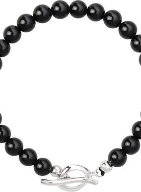 女天然黑玛瑙纯银轻奢小众手链