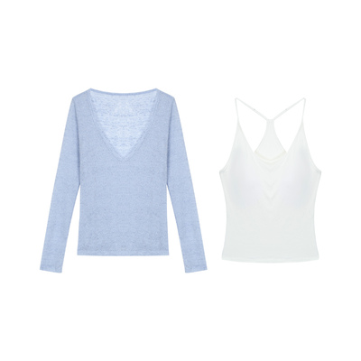 pusumede镂空罩衫吊带背心两件套