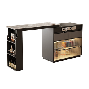 轻奢岩板吧台桌客厅隔断柜一体家用小户型可伸缩移动带插座吧台柜