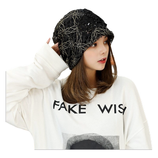 夏天遮盖白发帽子头饰薄款的短发冬季头巾女包头时尚蕾丝外出发带