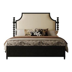 时余瑞莎冰柱床美式中古风真皮大床全实木法式软包1米8床复古主卧