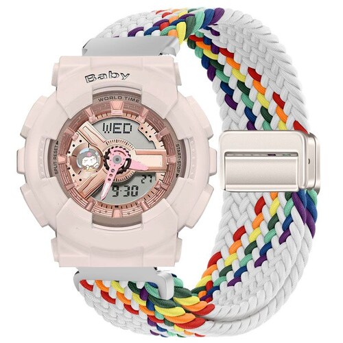 适用casio卡西欧BABY-G手表带女BA-110/112/100磁吸编织透气腕带