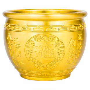 放冰箱上的百福铜缸摆件八方来财缸黄铜米缸铜聚宝盆招财居家装饰
