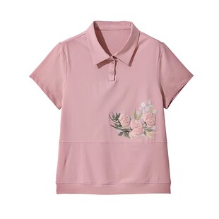 妈妈POLO衫纯棉有领短袖t恤女宽松大码上衣中年五十多岁半袖体恤