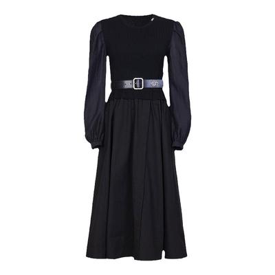 婉甸黑色淑女拼接A版连衣裙