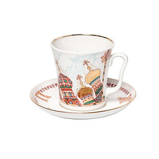 俄罗斯皇家瓷器Lomonosov列宁格勒系列咖啡杯手绘花卉欧式马克杯