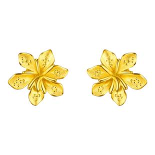潮港福18K金栀子花耳钉 女纯银几何花朵耳饰黄金日常百搭高级感潮
