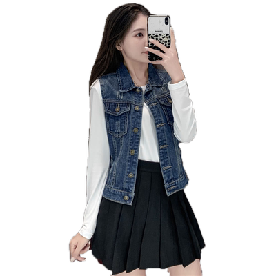 韩版显瘦短款无袖外搭牛仔马甲