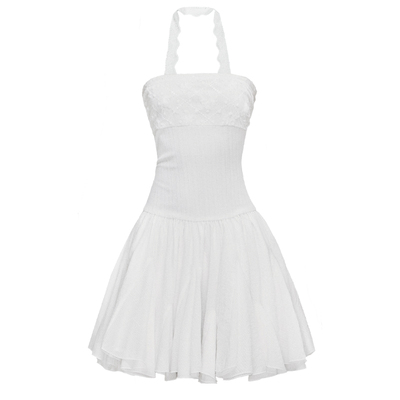 【现货】易碎商店·月光涟漪针织坎肩法式挂脖天丝抹胸修身连衣裙