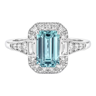 1.5ct冰透《青空之境》925银镶嵌海蓝宝色戒指轻奢长方祖母绿切割