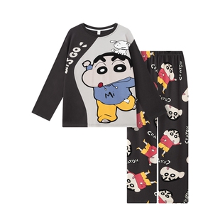 亲子睡衣男童纯棉长袖春秋薄款中大童2026新款父子蜡笔小新家居服
